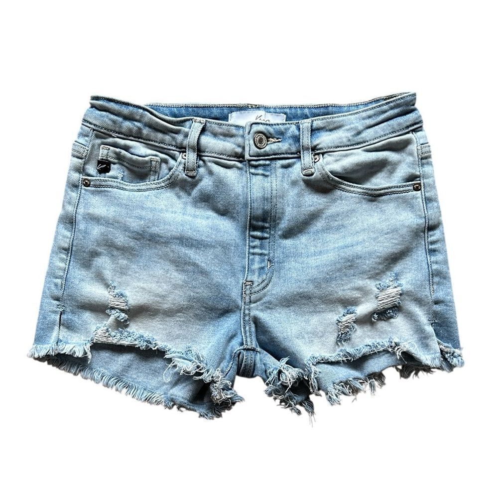 KanCan Frayed Hem Light Blue Jean Shorts